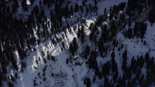 Aerial flight adove Alp Mountains and forest 
High mountain peaks sharp cliffs Dolomites, Italy
Drone view  from Italy Top Peaks 

