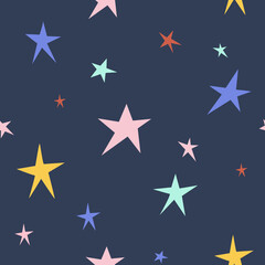Childish seamless pattern with starry sky. Texture for fabric, wrapping, textile, wallpaper, apparel.
