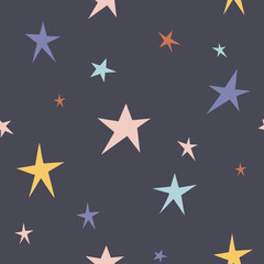 Fototapeta premium Childish seamless pattern with starry sky. Texture for fabric, wrapping, textile, wallpaper, apparel.