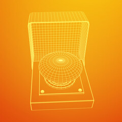 Big panic launch alarm push button. Wireframe low poly mesh vector illustration