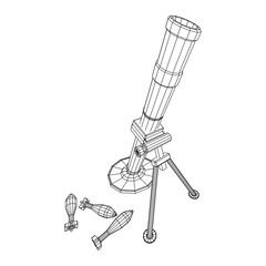 Firearm weapon army mortar and mine. Wireframe low poly mesh vector illustration