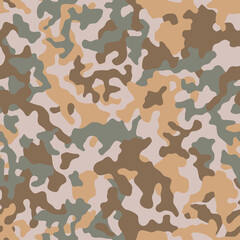 Fototapeta premium Camouflage pattern background seamless vector illustration. Classic clothing style masking camo repeat print. Beige, brown, ocher and green colors forest texture. 