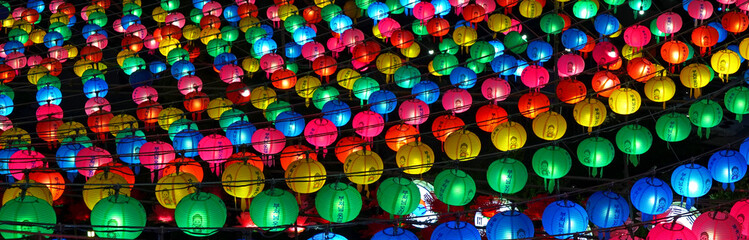 Busan,Korea-May-06-2021 Lotus lanterns to celebrate Buddha's birthday at Samgwangsa Temple in Busan © Busan Oppa