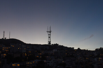 sutro tower in san francisco at sunset