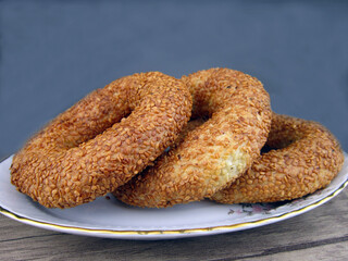    Turkish Bagel Simit with Sesame isolated white background     
