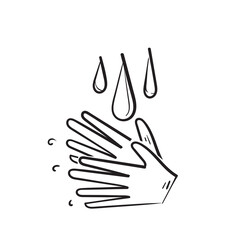 hand drawn doodle washing hands with water to keep clean illustration vector