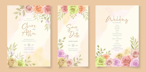 Set of hand drawn elegant floral wedding card template