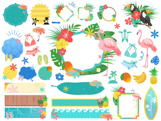 常夏のハワイアンフレームイラストセット 背景なし Wall Mural Nana