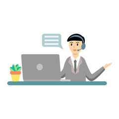 Operator answering customer's question. customer service, Broker agent, call center service concept vector