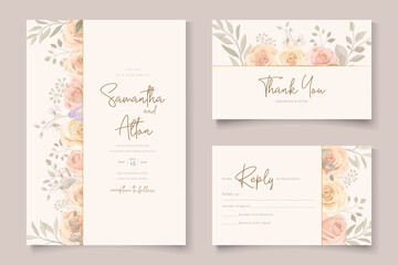 Set of hand drawn elegant floral wedding card template