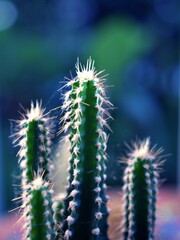 Closeup green cactus  Fairy castle cactus, Acanthocereus tetragonus (cereus), succulent ,desert plant, in garden with blurred background, macro image with soft focus
 ,cactus in the desert