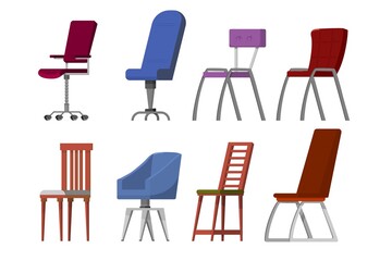 Set of different chairs for the office cartoon style.