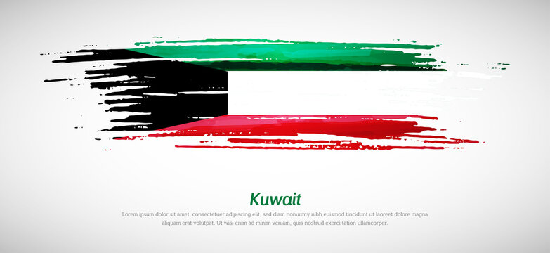 Artistic grungy watercolor brush flag of Kuwait country. Happy independence day background