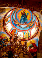 The cupola, the top of the underground Armenian Chapel of St Helen, the Church of the Holy Sepulcher in the city of Jerusalem on a sunny day