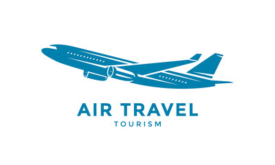 Flying airplane sign or emblem. Airliner icon. Vector illustration