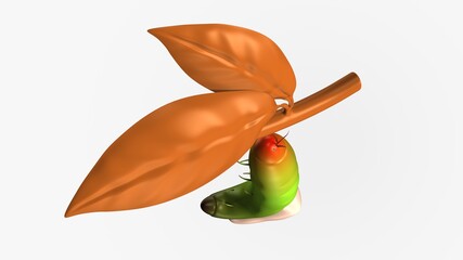 Cocoon tropical butterfly hatch from the pupa. 3d illustration