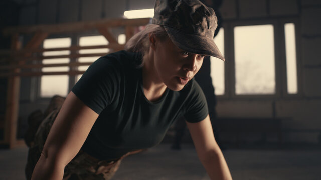 Military Woman Doing Push Ups