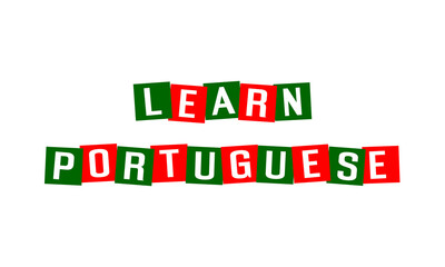learn portuguese text in disordered squares painted in portugal flag colors