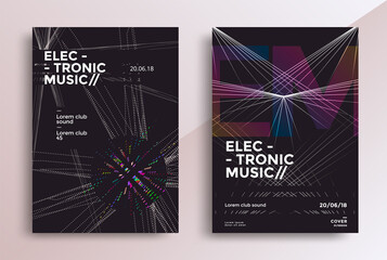 Electronic Music Fest posters design. Sound flyer with geometric line shapes. Vector 