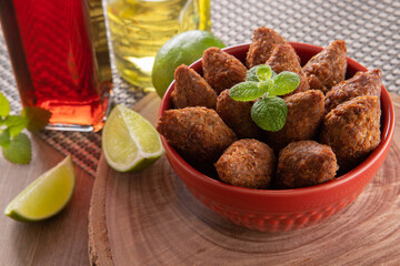 Kibbeh - Minced meat from the Middle East. Fried snack a typical Brazilian popular party dish (kibe)