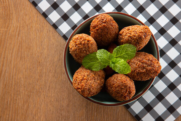 Kibbeh - Minced meat from the Middle East. Fried snack a typical Brazilian popular party dish (kibe). Top view