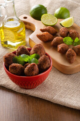 Kibbeh - Minced meat from the Middle East. Fried snack a typical Brazilian popular party dish (kibe)