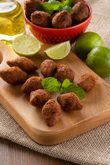 Kibbeh - Minced meat from the Middle East. Fried snack a typical Brazilian popular party dish (kibe)