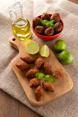 Kibbeh - Minced meat from the Middle East. Fried snack a typical Brazilian popular party dish (kibe)