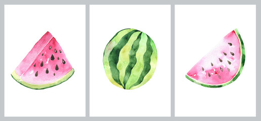 Watermelon isolated, watercolor painting on white background.
