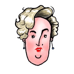 illustration caricature of blond woman with red lips portrait isolated 