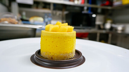  mango mousse on white plate