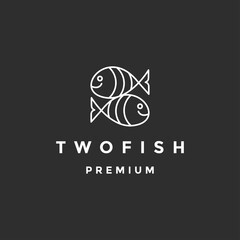 monoline simple two fish line logo icon vector inspiration on a black background