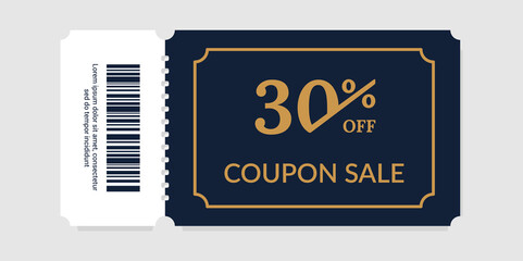 Sale coupon. Realistic discount ticket mockup design. Special offer voucher with tear line and barcode. Cardboard tag. Square card for promotional gift events. Vector shopping flyer - obrazy, fototapety, plakaty