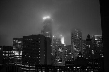 Downtown Minneapolis Skyline at Night Foggy Mood