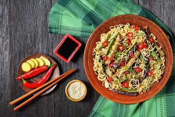 eggplant green bean noodle salad, top view
