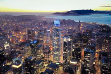 Foto op Canvas Aerial View of San Francisco Skyline at Night © muddymari