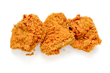 Three pieces of fried chicken on white background