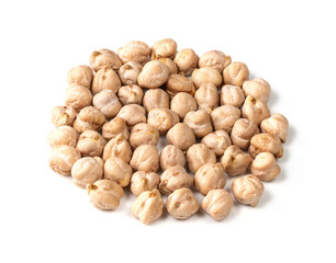 handful of chickpea seeds closeup on white