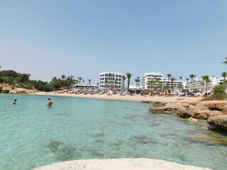 azure water on nissi beach. ayia napa. cyprus. April 2021