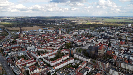 Obraz premium the old city of Rostock with historic church towers