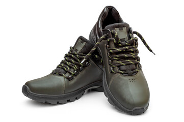 Pair of sport men leather shoes on white background.