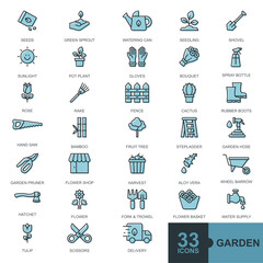 flower and gardening elements minimal thin line, glyph, filled,color web icon set outline icons collection