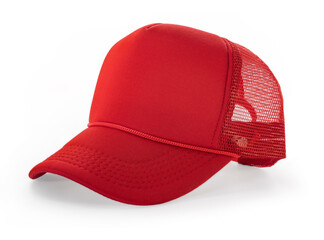 Side View Realistic Cap Mock Up In Red Flash Color is a high resolution hat mockup to help you...