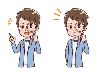 虫眼鏡で見る男性のイラスト