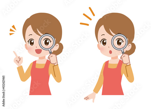 虫眼鏡で調べる女性のイラスト Poster Posters Amirian