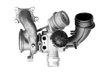 car turbocharger assembly with a branch pipe on a white background