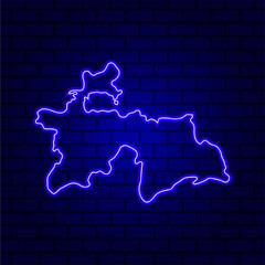 Tajikistan glowing neon sign on brick wall background