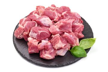 Sliced pork meat, isolated on a white background. High resolution image