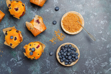 Fresh homemade delicious blueberry muffins.