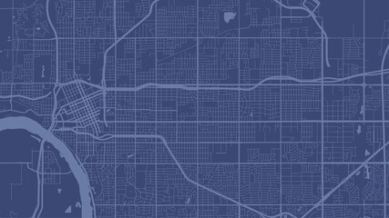 Dark blue Tulsa city area vector background map, streets and water cartography illustration.